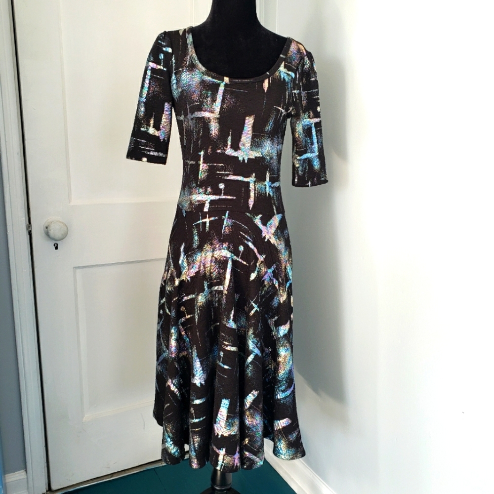 Nicole Lularoe iridescence on black fitted dress